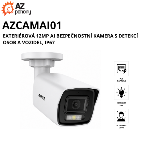 AZCAMAI01 - exteriérová 12MP AI bezpečnostní kamera s detekcí osob a vozidel, IP67